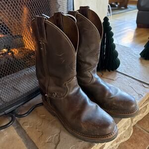 Justin Western Boots Men Size 8D Brown Genuine Leather Oil & Slip Resisting Work
